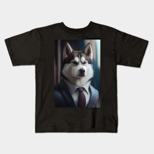 Adorable Husky Dog Wearing A Suit - Unique Wildlife Graphic For Fashion Lovers Kids T-Shirt